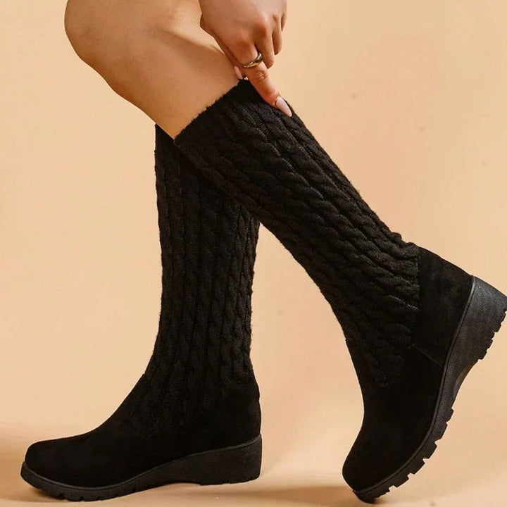 Women's Cable-Knit Suede Wedge Knee-High Boots