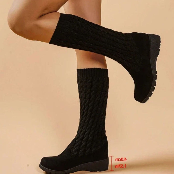 Women's Cable-Knit Suede Wedge Knee-High Boots