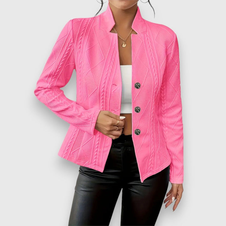 Women's Cable-Knit Textured Mock-Neck Long-Sleeve Sweater Top - Pink