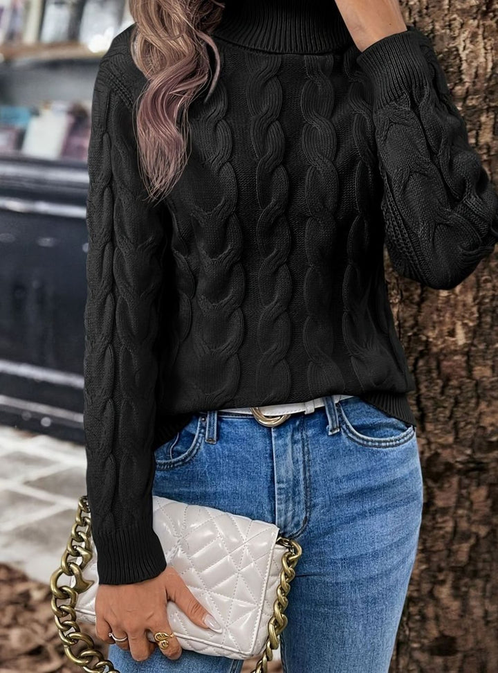 Women's Cable-Knit Turtleneck Sweater Relaxed Long-Sleeve Pullover