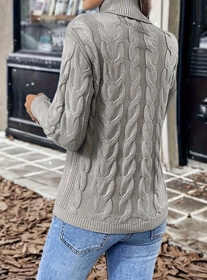 Women's Cable-Knit Turtleneck Sweater Relaxed Long-Sleeve Pullover