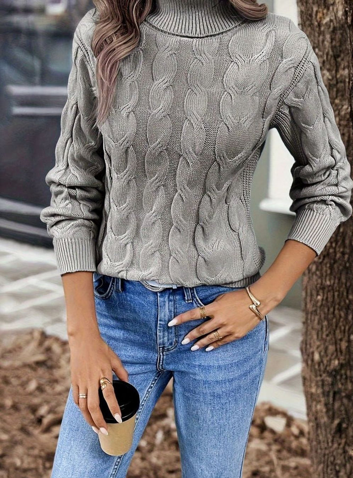 Women's Cable-Knit Turtleneck Sweater Relaxed Long-Sleeve Pullover