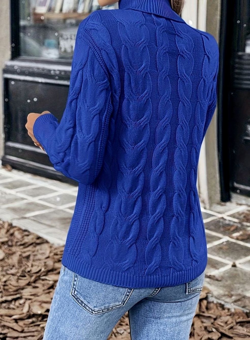 Women's Cable-Knit Turtleneck Sweater Relaxed Long-Sleeve Pullover