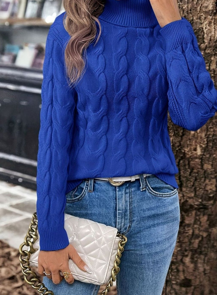 Women's Cable-Knit Turtleneck Sweater Relaxed Long-Sleeve Pullover