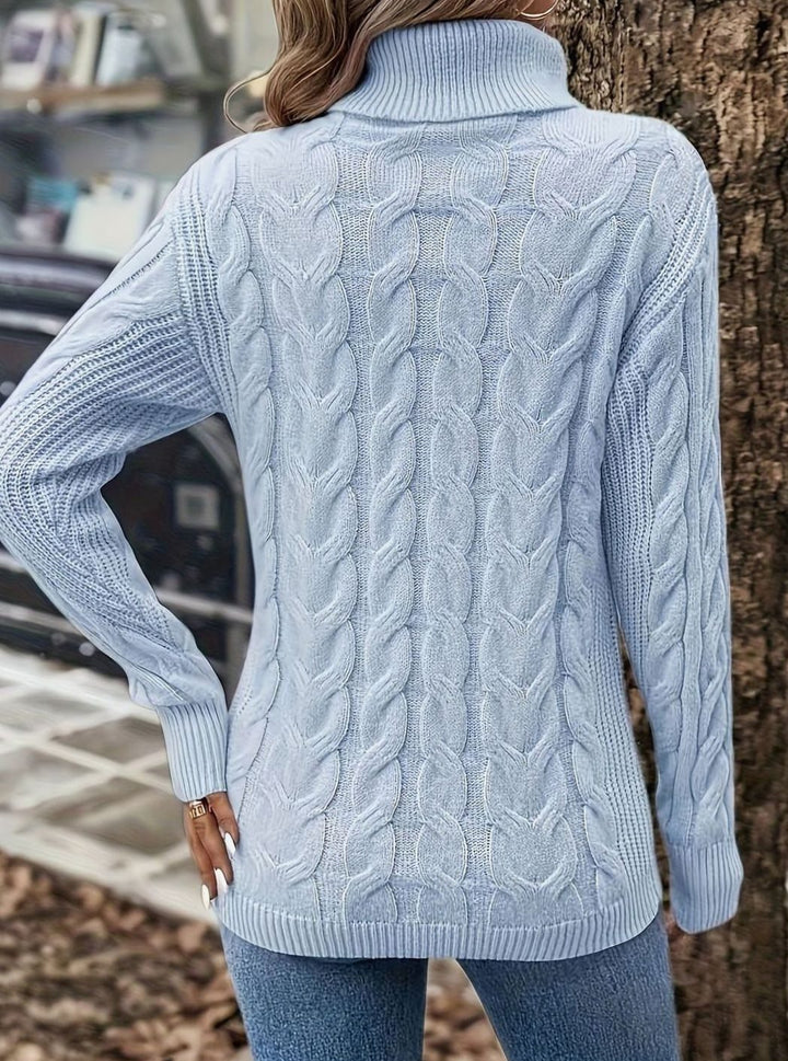 Women's Cable-Knit Turtleneck Sweater Relaxed Long-Sleeve Pullover