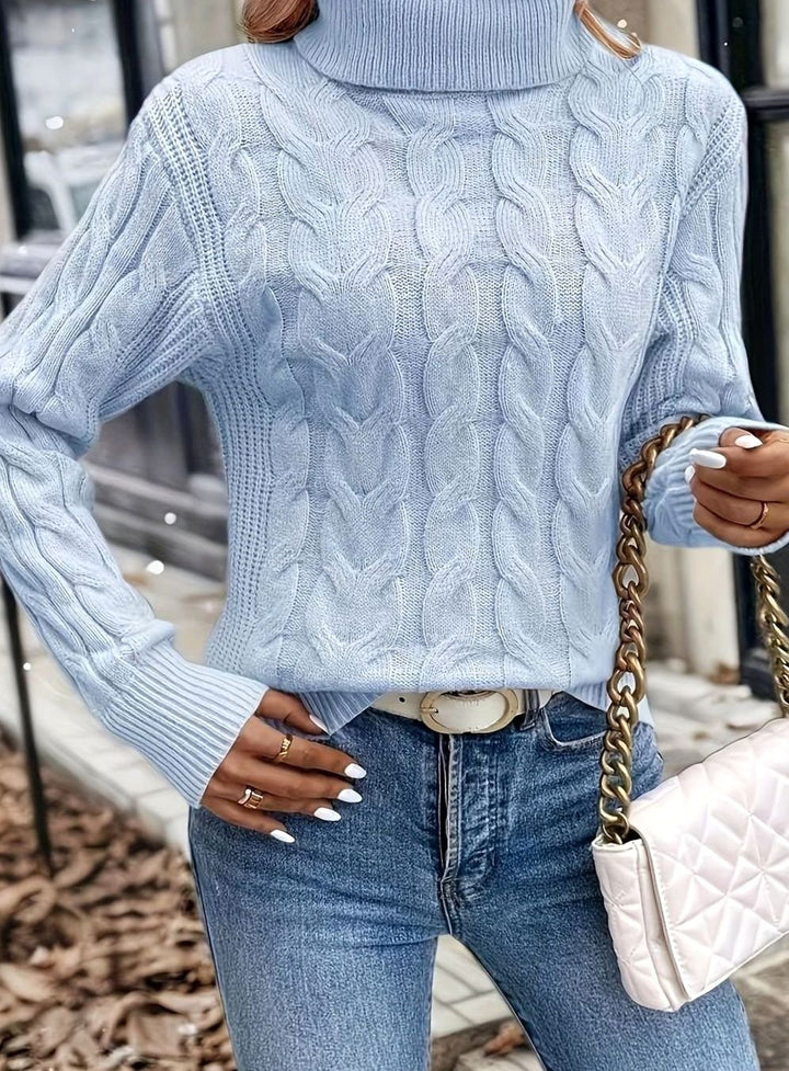 Women's Cable-Knit Turtleneck Sweater Relaxed Long-Sleeve Pullover