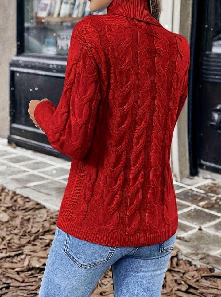 Women's Cable-Knit Turtleneck Sweater Relaxed Long-Sleeve Pullover