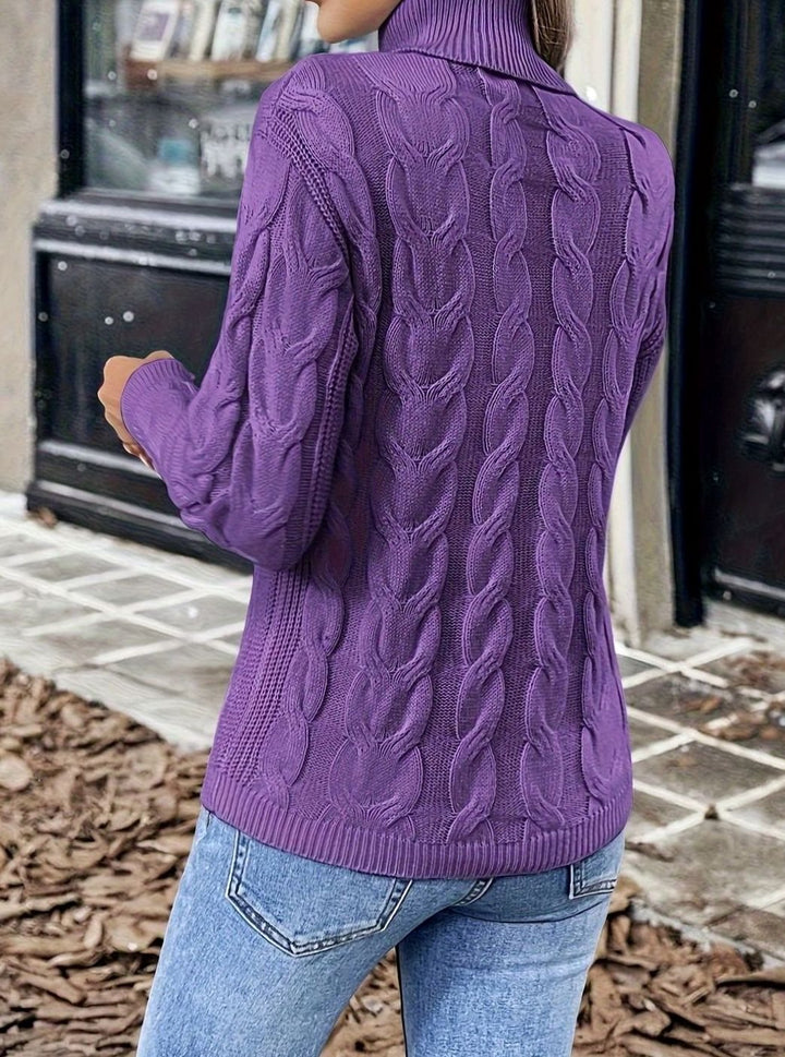 Women's Cable-Knit Turtleneck Sweater Relaxed Long-Sleeve Pullover