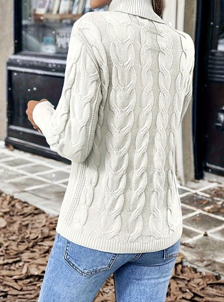 Women's Cable-Knit Turtleneck Sweater Relaxed Long-Sleeve Pullover
