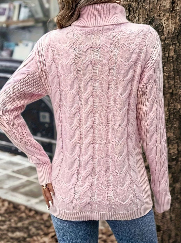 Women's Cable-Knit Turtleneck Sweater Relaxed Long-Sleeve Pullover