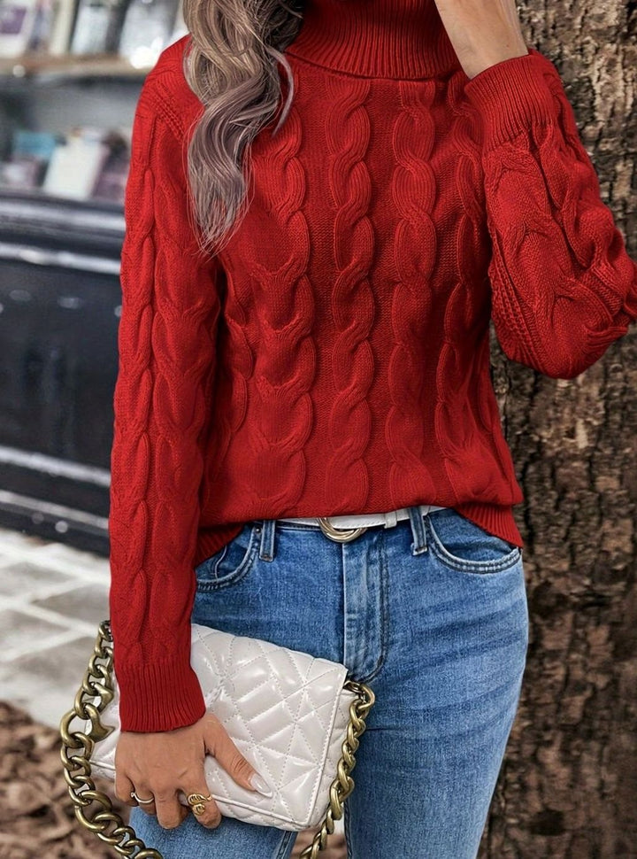 Women's Cable-Knit Turtleneck Sweater Relaxed Long-Sleeve Pullover
