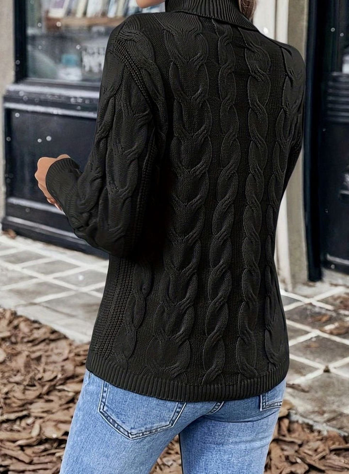 Women's Cable-Knit Turtleneck Sweater Relaxed Long-Sleeve Pullover