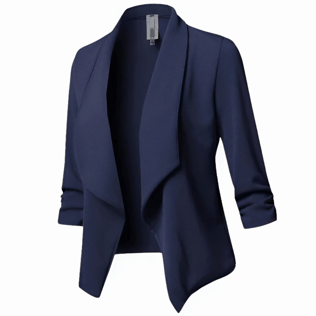 Women's Casual Open-Front Ruched-Sleeve Office Blazer - Blue