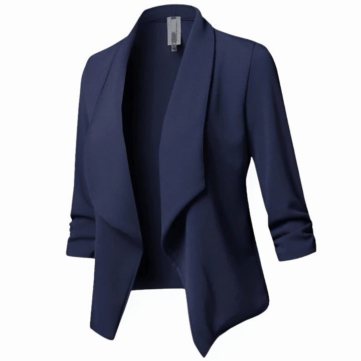 Women's Casual Open-Front Ruched-Sleeve Office Blazer - Blue