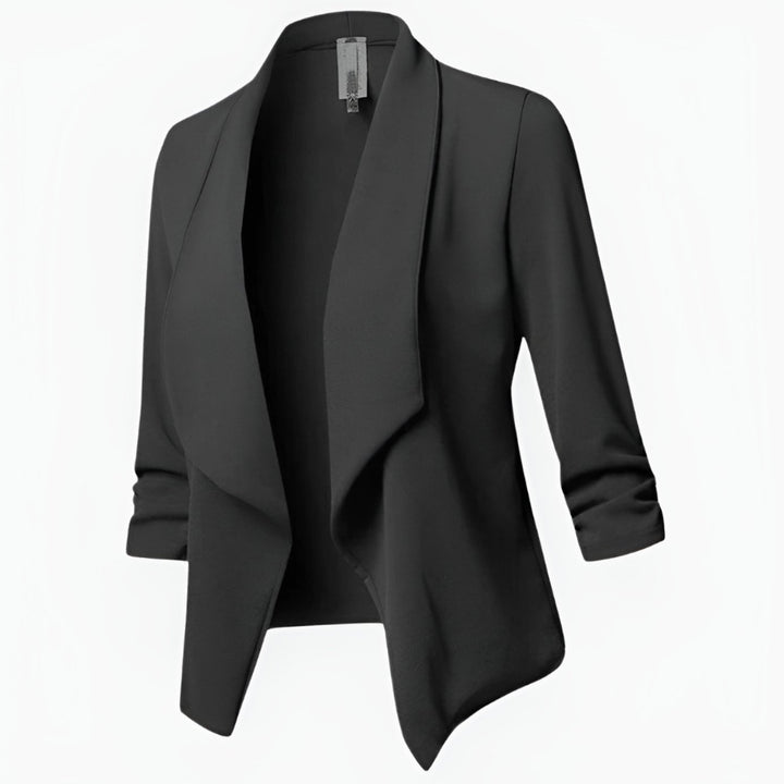 Women's Casual Open-Front Ruched-Sleeve Office Blazer - Black