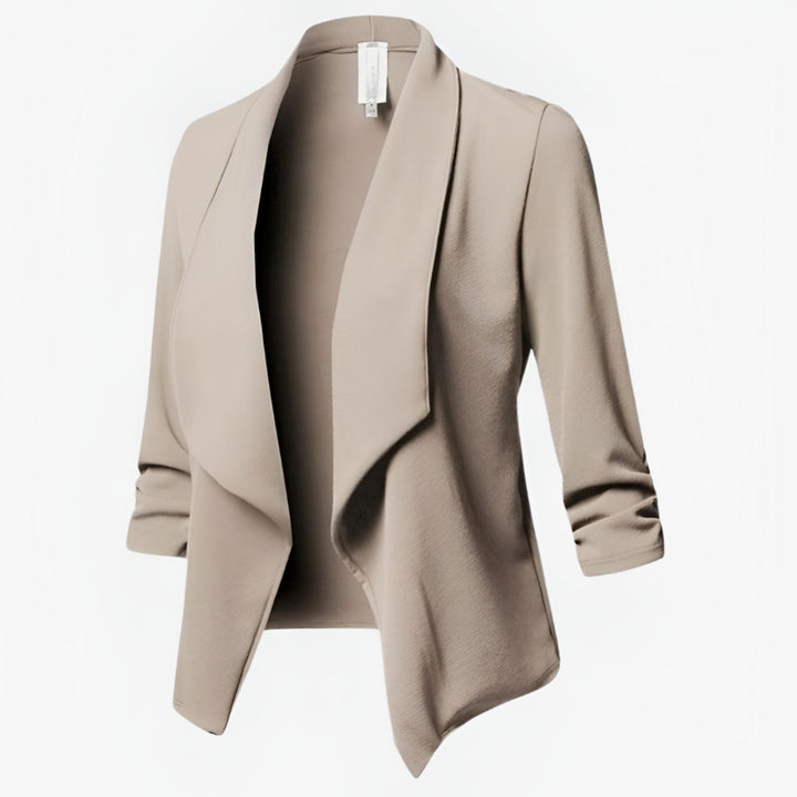 Women's Casual Open-Front Ruched-Sleeve Office Blazer - Beige