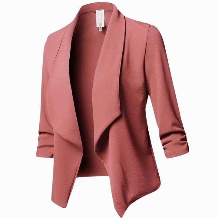 Women's Casual Open-Front Ruched-Sleeve Office Blazer - Pink