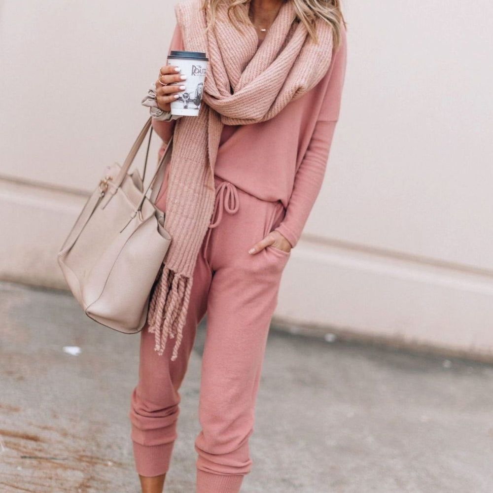 Women's Casual Two Piece Loungewear Set Long-Sleeve Top Drawstring Jogger Pants