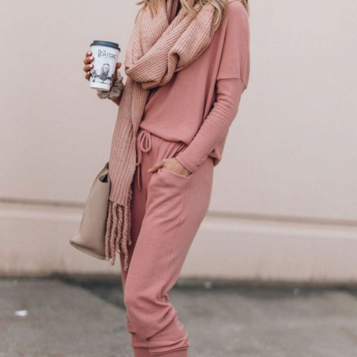 Women's Casual Two Piece Loungewear Set Long-Sleeve Top Drawstring Jogger Pants