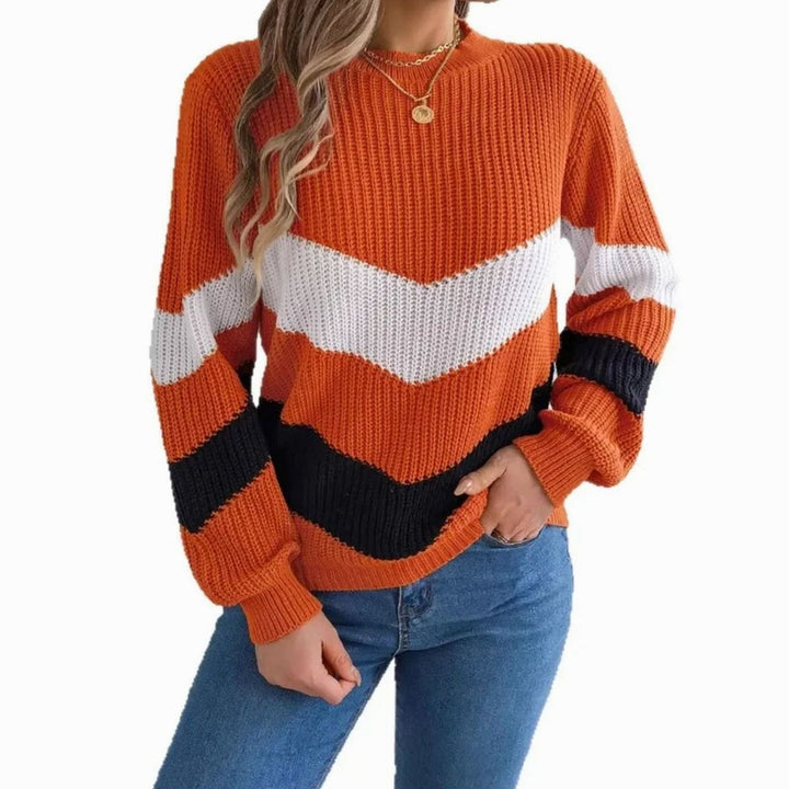 Women's Chevron Color-Block Crewneck Knit Sweater