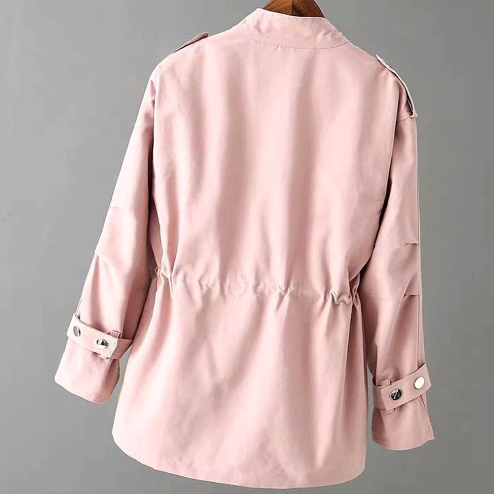 Women's Cinched-Waist Zip-Up Utility Jacket Multi-Pocket