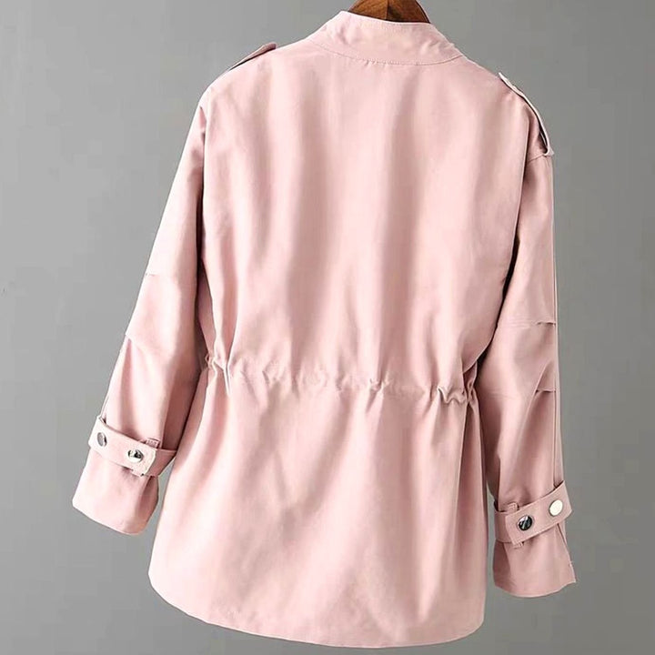 Women's Cinched-Waist Zip-Up Utility Jacket Multi-Pocket