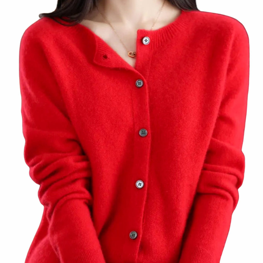 Women's Classic Button Merino Wool Crew-Neck Cardigan Sweater