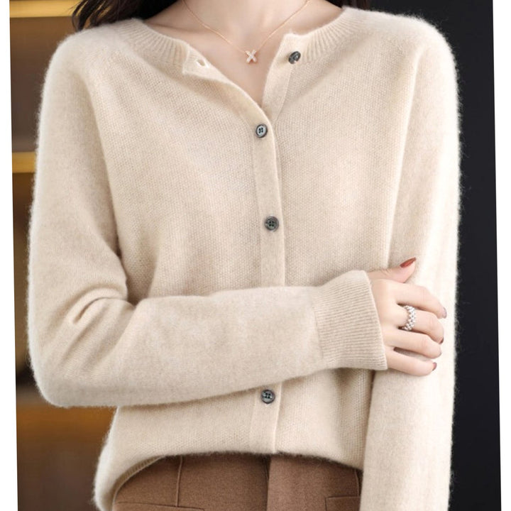 Women's Classic Button Merino Wool Crew-Neck Cardigan Sweater