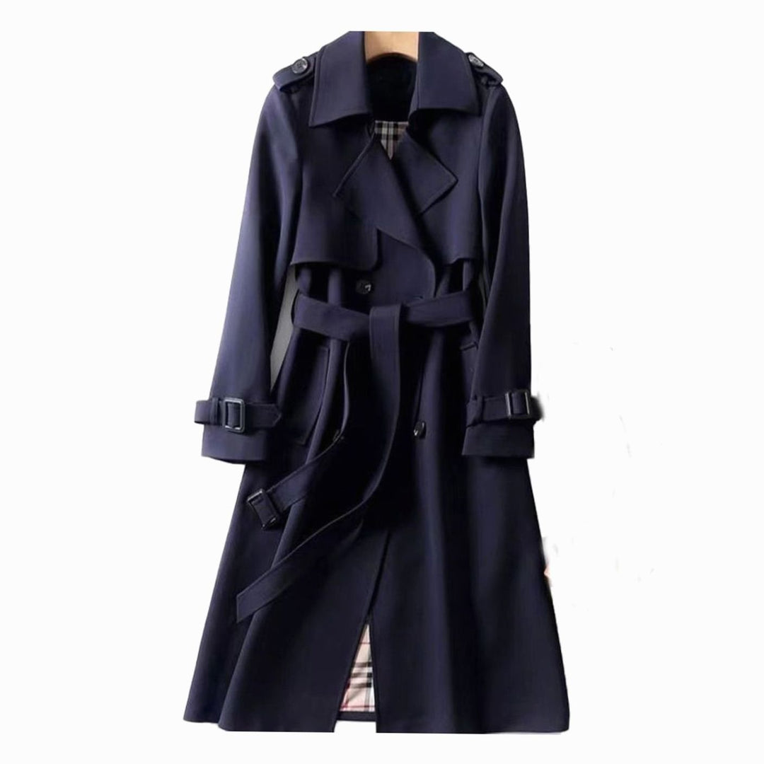 Women's Classic Double-Breasted Belted Trench Coat - Navy
