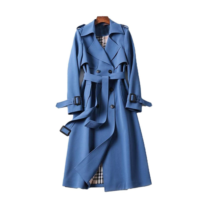 Women's Classic Double-Breasted Belted Trench Coat - Blue