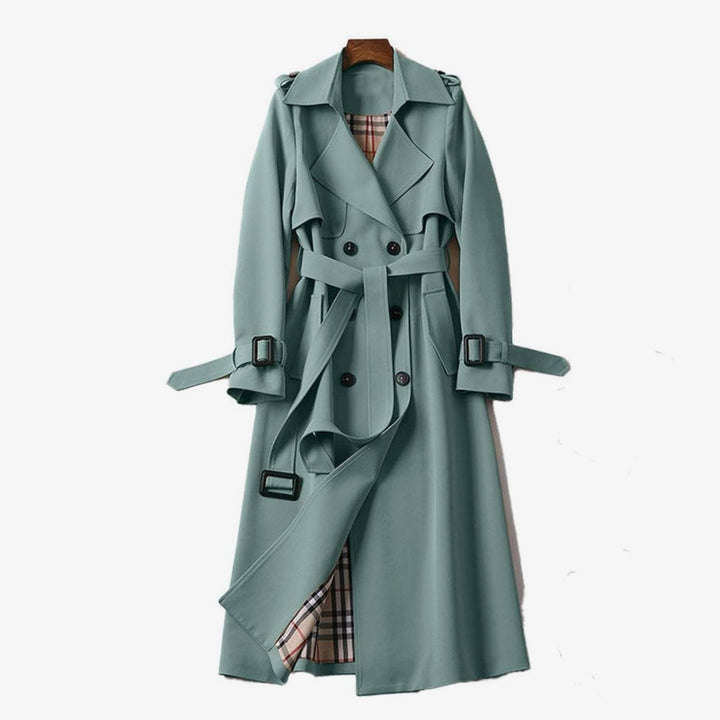 Women's Classic Double-Breasted Belted Trench Coat - Green