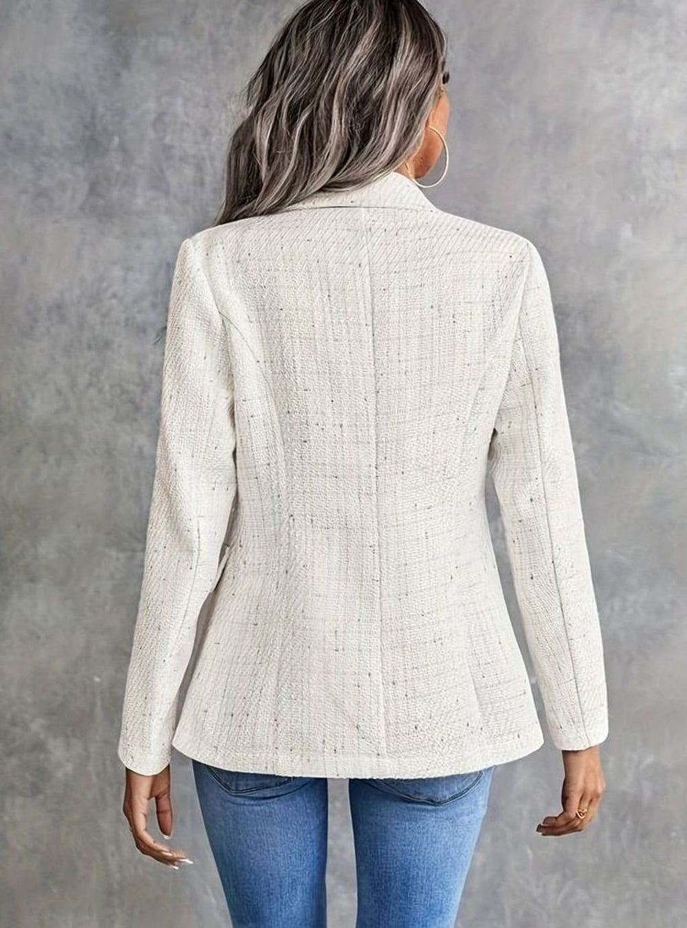 Women's Classic Double-Breasted Tweed Blazer Gold-Button Structured Jacket