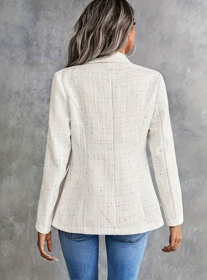 Women's Classic Double-Breasted Tweed Blazer Gold-Button Structured Jacket