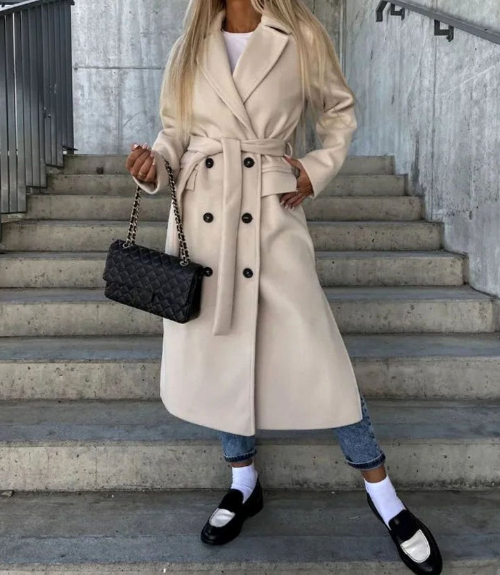 Women's Classic Long-Sleeve Double-Breasted Trench Coat - Khaki