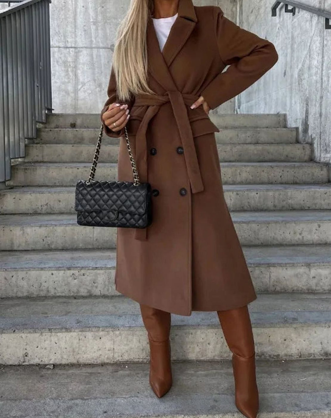 Women's Classic Long-Sleeve Double-Breasted Trench Coat - Brown