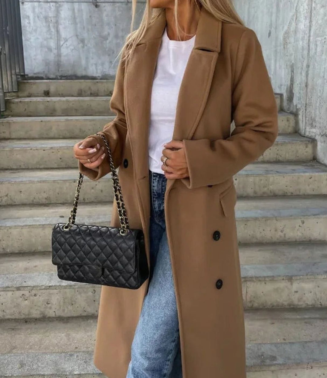 Women's Classic Long-Sleeve Double-Breasted Trench Coat - Light Brown