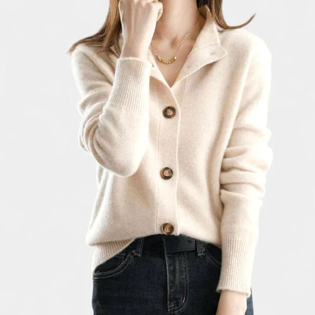 Women's Collared Button-Front Knit Cardigan - Beige