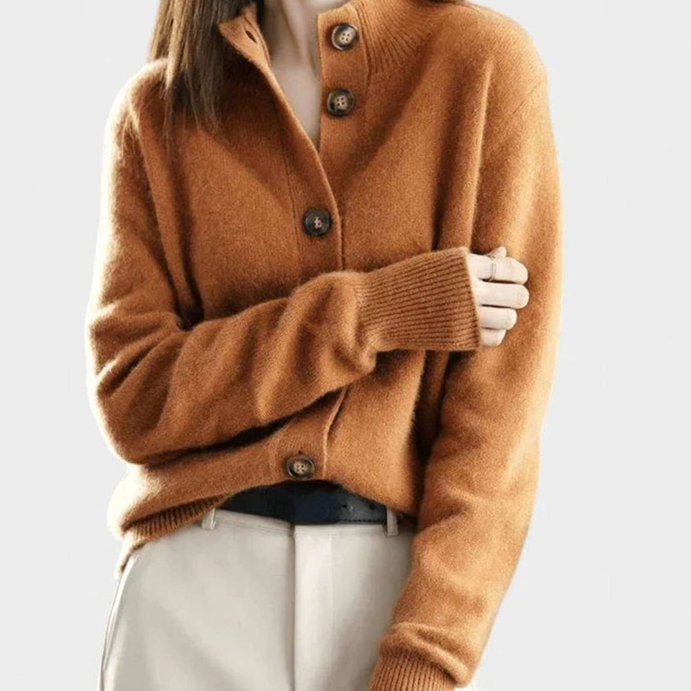 Women's Collared Button-Front Knit Cardigan - Caramel