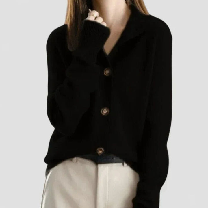 Women's Collared Button-Front Knit Cardigan - Black