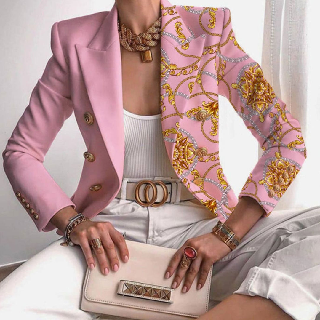 Women's Contrast Panel Gold-Button Tailored Work Blazer - Pink