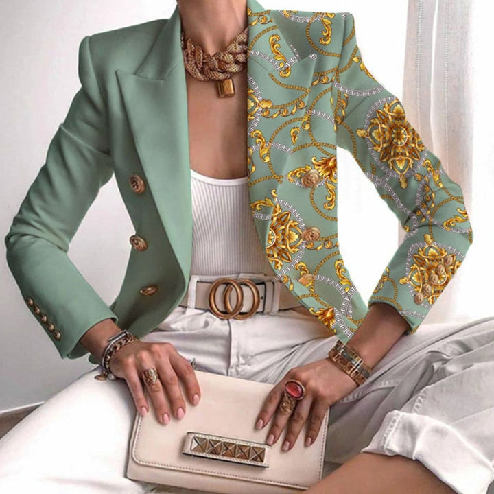Women's Contrast Panel Gold-Button Tailored Work Blazer - Light Green