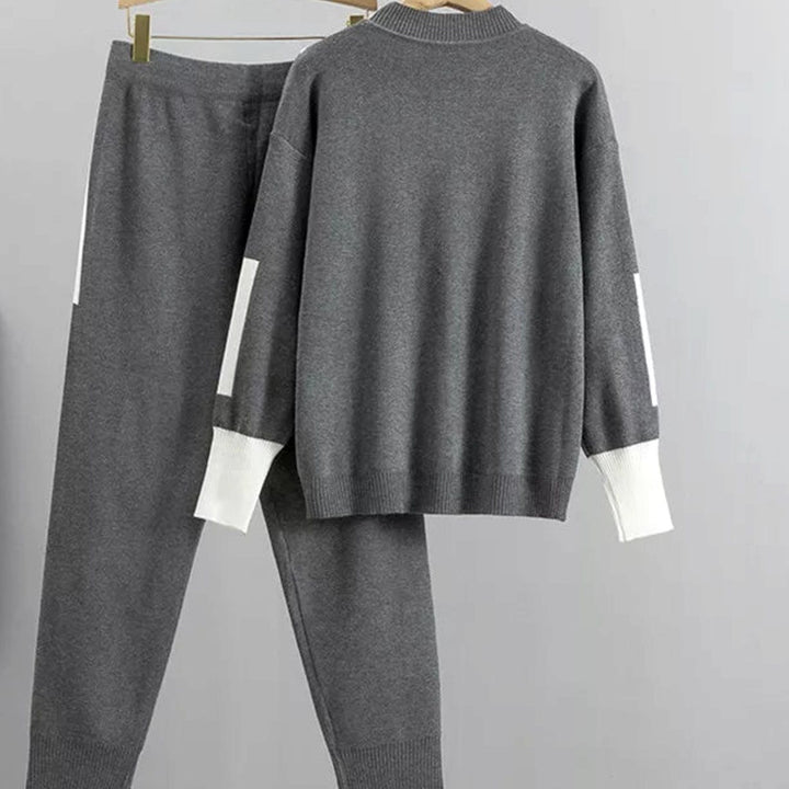Women's Contrast-Trim Knit Sweater Pants Set
