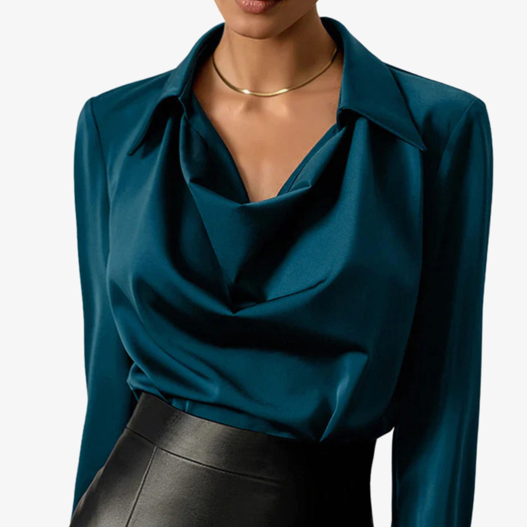 Women's Cowl Neck Long Sleeve Satin Blouse