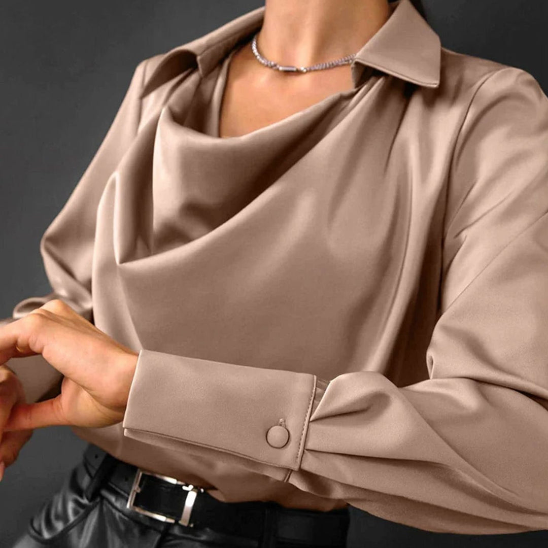 Women's Cowl Neck Long Sleeve Satin Blouse