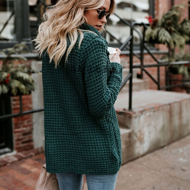 Women's Cowl-Neck Wrap-Front Cardigan Cozy Knit Sweater - Dark Green