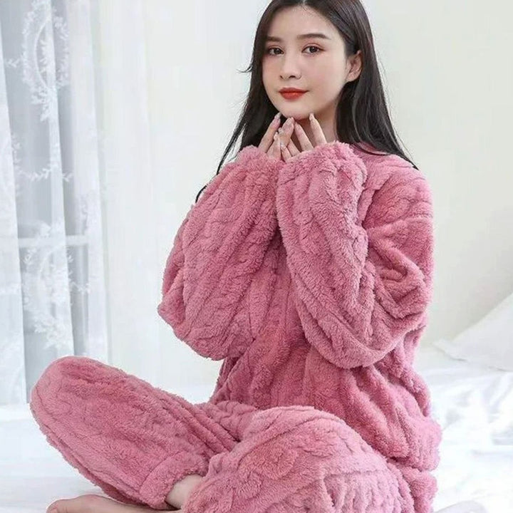 Women's Cozy Fleece Winter Loungewear Set Warm Relaxed-Fit Two-Piece - Pink
