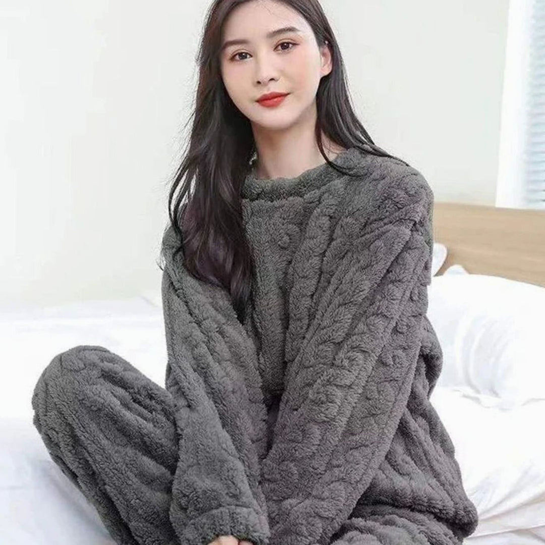 Women's Cozy Fleece Winter Loungewear Set Warm Relaxed-Fit Two-Piece - Grey