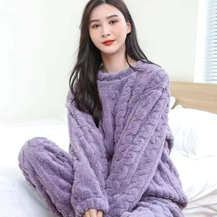 Women's Cozy Fleece Winter Loungewear Set Warm Relaxed-Fit Two-Piece - Purple