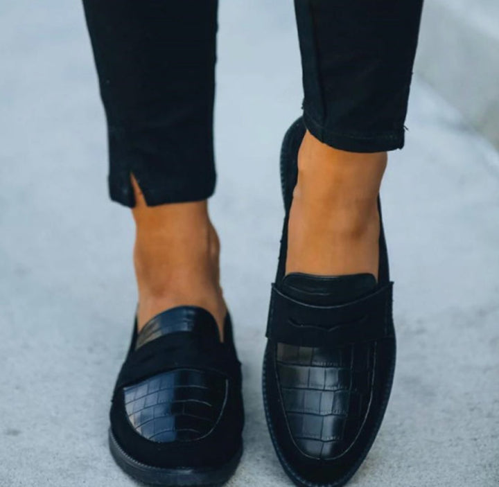 Women's Crocodile Texture Loafers Slip-On Penny Style Flats