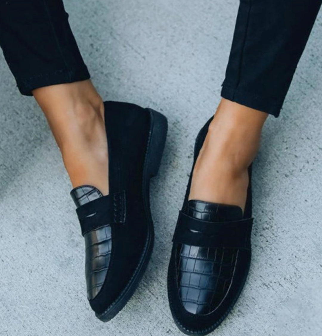 Women's Crocodile Texture Loafers Slip-On Penny Style Flats
